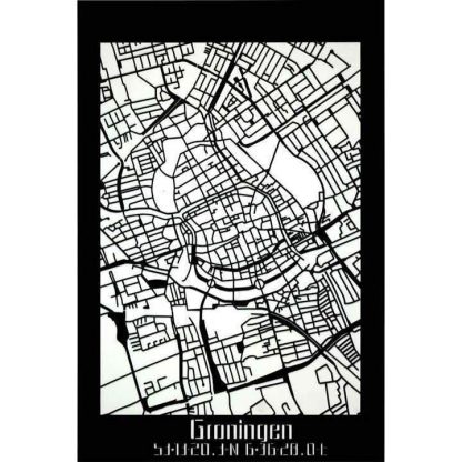 Citymap Groningen 40x60 cm Zwart MDF houten cadeau decoratie relatiegeschenk van WoodWideCities