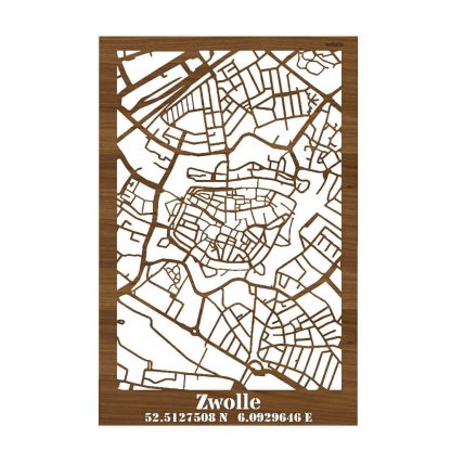 Citymap Zwolle houten cadeau decoratie relatiegeschenk van WoodWideCities