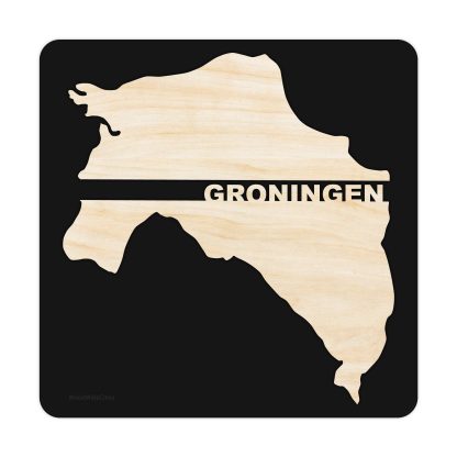 Provincie Groningen Black S (25x25 cm) houten cadeau decoratie relatiegeschenk van WoodWideCities