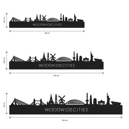 Skyline Alblasserdam Zwart houten cadeau decoratie relatiegeschenk van WoodWideCities