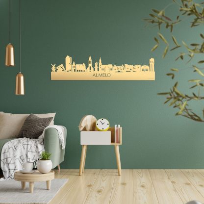 Skyline Almelo Metallic Goud gerecycled kunststof cadeau decoratie relatiegeschenk van WoodWideCities