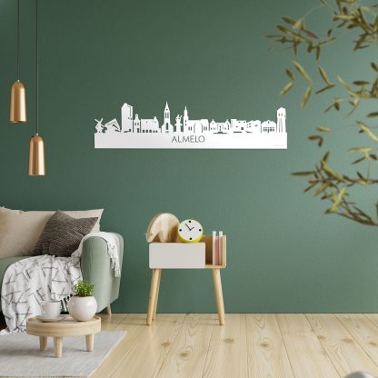 Skyline Almelo Wit glanzend gerecycled kunststof cadeau decoratie relatiegeschenk van WoodWideCities