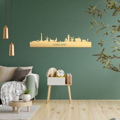 Skyline Ameland Metallic Goud gerecycled kunststof cadeau decoratie relatiegeschenk van WoodWideCities