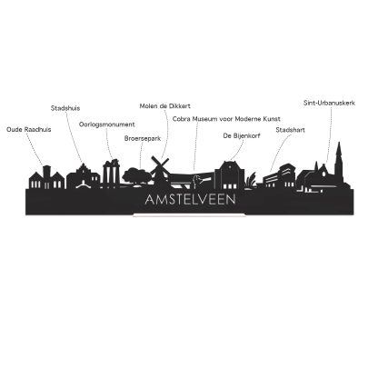 Skyline Amstelveen Zwart houten cadeau decoratie relatiegeschenk van WoodWideCities