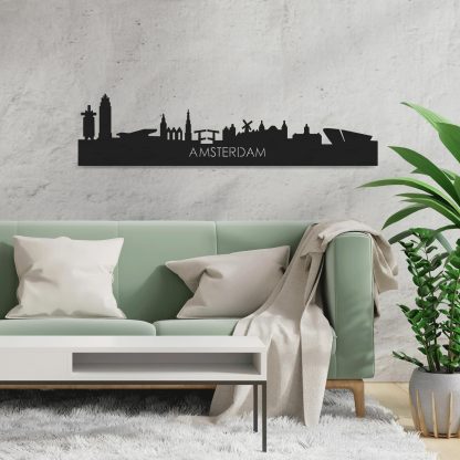 Skyline Amsterdam Black houten cadeau decoratie relatiegeschenk van WoodWideCities