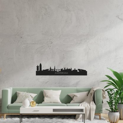 Skyline Amsterdam Black houten cadeau decoratie relatiegeschenk van WoodWideCities