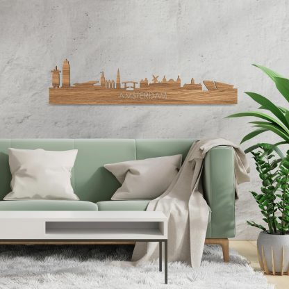 Skyline Amsterdam Eiken houten cadeau decoratie relatiegeschenk van WoodWideCities