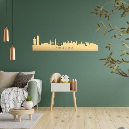 Skyline Amsterdam Metallic Goud gerecycled kunststof cadeau decoratie relatiegeschenk van WoodWideCities