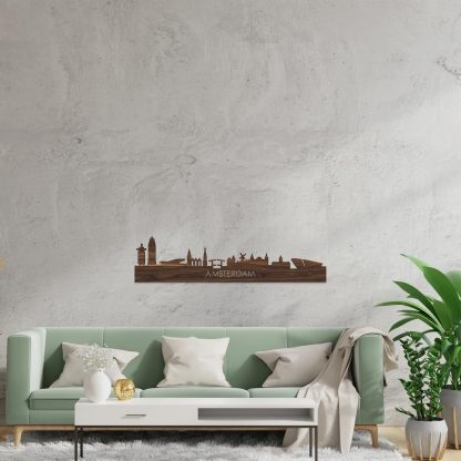 Skyline Amsterdam Noten houten cadeau decoratie relatiegeschenk van WoodWideCities