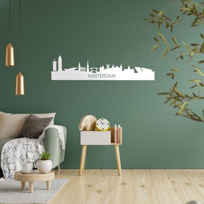 Skyline Amsterdam Wit glanzend gerecycled kunststof cadeau decoratie relatiegeschenk van WoodWideCities