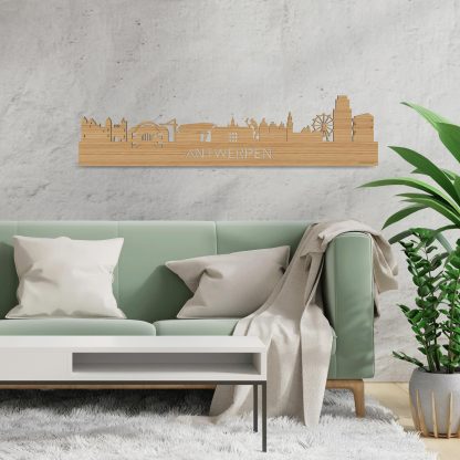 Skyline Antwerpen Bamboe houten cadeau decoratie relatiegeschenk van WoodWideCities