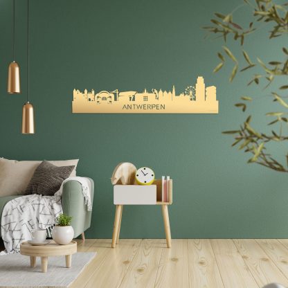 Skyline Antwerpen Metallic Goud gerecycled kunststof cadeau decoratie relatiegeschenk van WoodWideCities