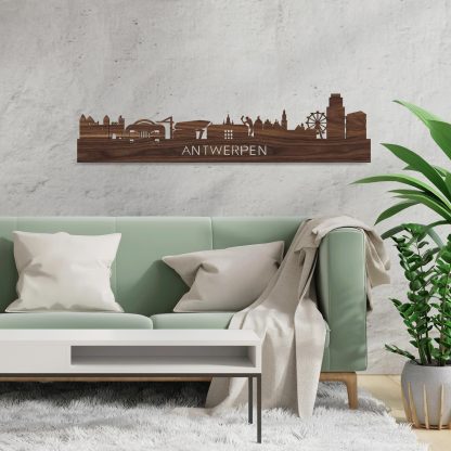 Skyline Antwerpen Noten houten cadeau decoratie relatiegeschenk van WoodWideCities