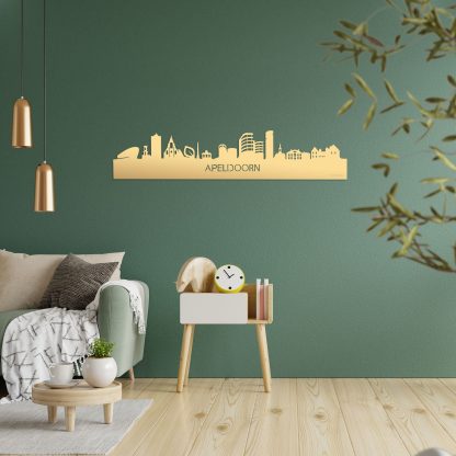 Skyline Apeldoorn Metallic Goud gerecycled kunststof cadeau decoratie relatiegeschenk van WoodWideCities