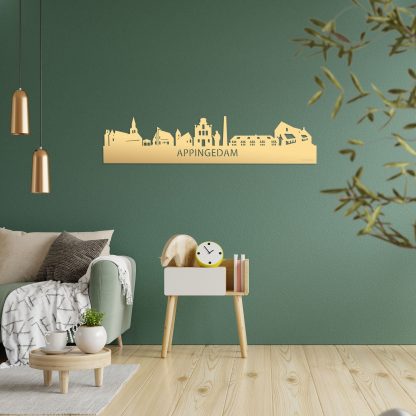 Skyline Appingedam Metallic Goud gerecycled kunststof cadeau decoratie relatiegeschenk van WoodWideCities