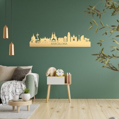 Skyline Barcelona Metallic Goud gerecycled kunststof cadeau decoratie relatiegeschenk van WoodWideCities