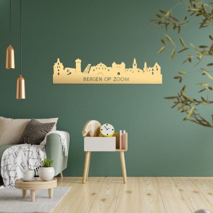 Skyline Bergen op Zoom Metallic Goud gerecycled kunststof cadeau decoratie relatiegeschenk van WoodWideCities