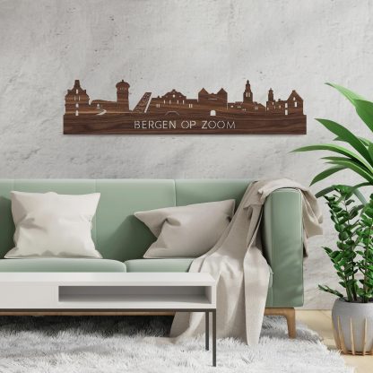 Skyline Bergen op Zoom Noten houten cadeau decoratie relatiegeschenk van WoodWideCities