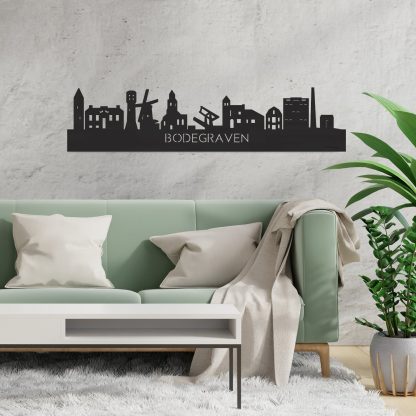 Skyline Bodegraven Zwart houten cadeau decoratie relatiegeschenk van WoodWideCities