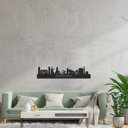 Skyline Bodegraven Zwart houten cadeau decoratie relatiegeschenk van WoodWideCities