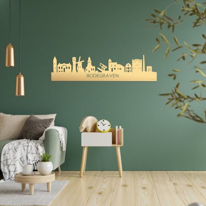 Skyline Bodegraven Metallic Goud gerecycled kunststof cadeau decoratie relatiegeschenk van WoodWideCities