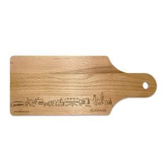 Skyline Borrelplank Alkmaar houten cadeau decoratie relatiegeschenk van WoodWideCities