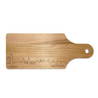 Skyline Borrelplank Amsterdam houten cadeau decoratie relatiegeschenk van WoodWideCities