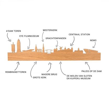 Skyline Borrelplank Amsterdam houten cadeau decoratie relatiegeschenk van WoodWideCities