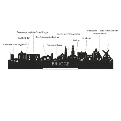 Skyline Borrelplank Brugge houten cadeau decoratie relatiegeschenk van WoodWideCities