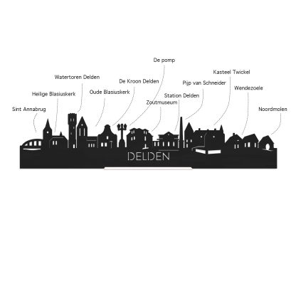 Skyline Borrelplank Delden houten cadeau decoratie relatiegeschenk van WoodWideCities