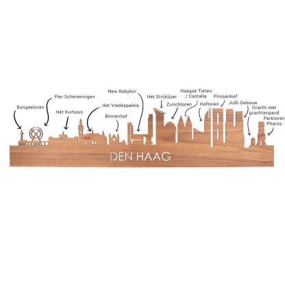 Skyline Borrelplank Den Haag houten cadeau decoratie relatiegeschenk van WoodWideCities