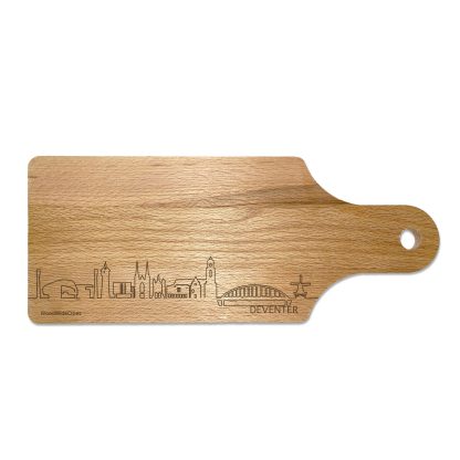 Skyline Borrelplank Deventer houten cadeau decoratie relatiegeschenk van WoodWideCities