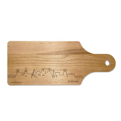 Skyline Borrelplank Durham houten cadeau decoratie relatiegeschenk van WoodWideCities