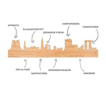 Skyline Borrelplank Groningen houten cadeau decoratie relatiegeschenk van WoodWideCities