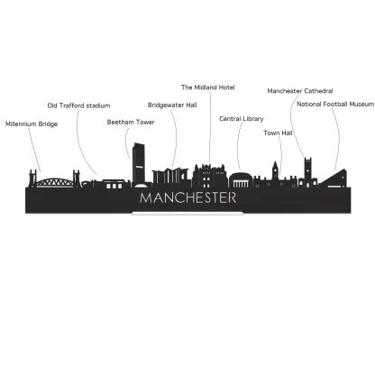 Skyline Borrelplank Manchester houten cadeau decoratie relatiegeschenk van WoodWideCities