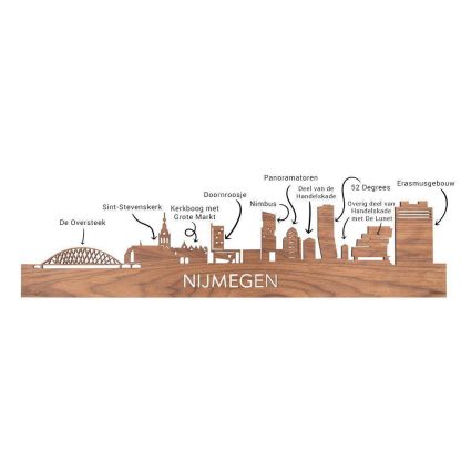 Skyline Borrelplank Nijmegen houten cadeau decoratie relatiegeschenk van WoodWideCities