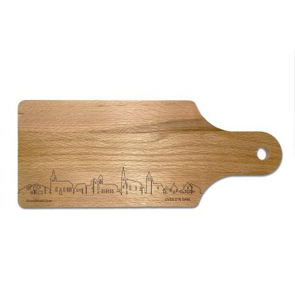 Skyline Borrelplank Over d'n Dam houten cadeau decoratie relatiegeschenk van WoodWideCities