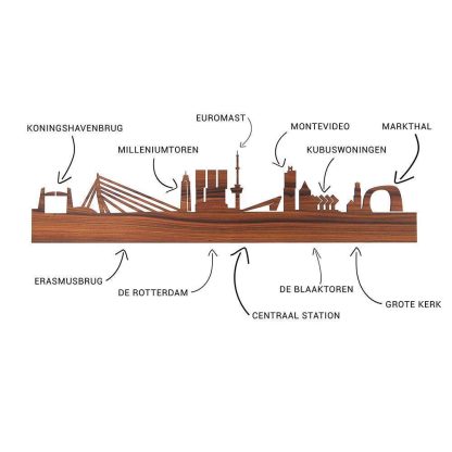 Skyline Borrelplank Rotterdam houten cadeau decoratie relatiegeschenk van WoodWideCities