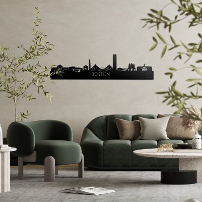 Skyline Boston Zwart glanzend gerecycled kunststof cadeau decoratie relatiegeschenk van WoodWideCities