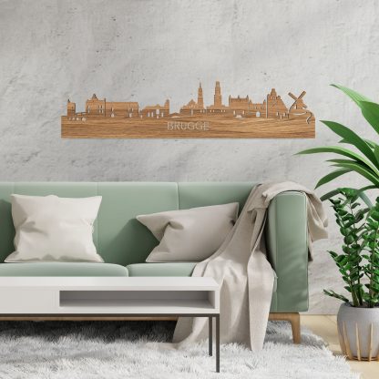 Skyline Brugge Eiken houten cadeau decoratie relatiegeschenk van WoodWideCities