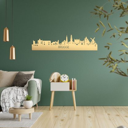 Skyline Brugge Metallic Goud gerecycled kunststof cadeau decoratie relatiegeschenk van WoodWideCities