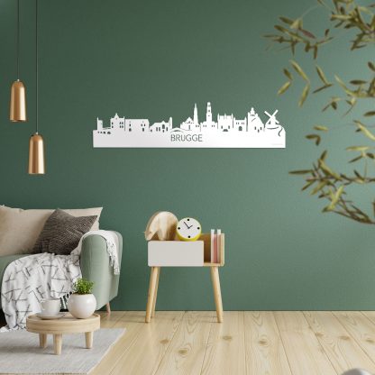 Skyline Brugge Wit glanzend gerecycled kunststof cadeau decoratie relatiegeschenk van WoodWideCities