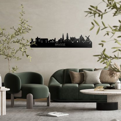 Skyline Brugge Zwart glanzend gerecycled kunststof cadeau decoratie relatiegeschenk van WoodWideCities