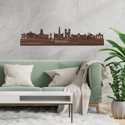 Skyline Brussel Noten houten cadeau decoratie relatiegeschenk van WoodWideCities