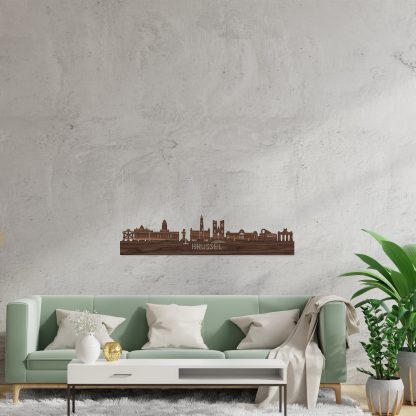 Skyline Brussel Noten houten cadeau decoratie relatiegeschenk van WoodWideCities