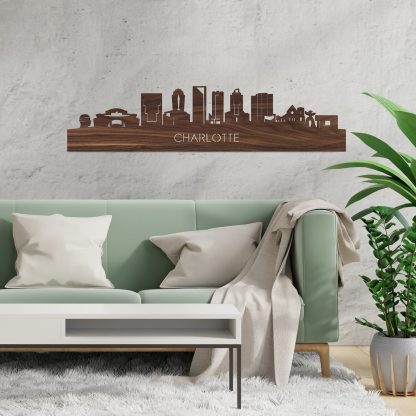 Skyline Charlotte Noten houten cadeau decoratie relatiegeschenk van WoodWideCities