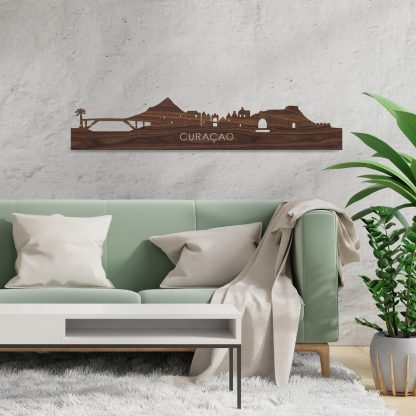 Skyline Curaçao Noten houten cadeau decoratie relatiegeschenk van WoodWideCities