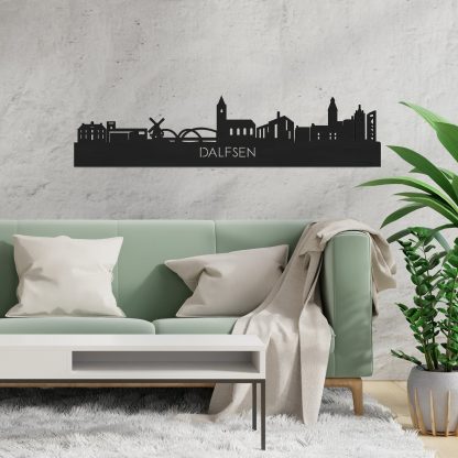 Skyline Dalfsen Zwart houten cadeau decoratie relatiegeschenk van WoodWideCities