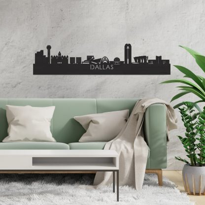 Skyline Dallas Zwart houten cadeau decoratie relatiegeschenk van WoodWideCities