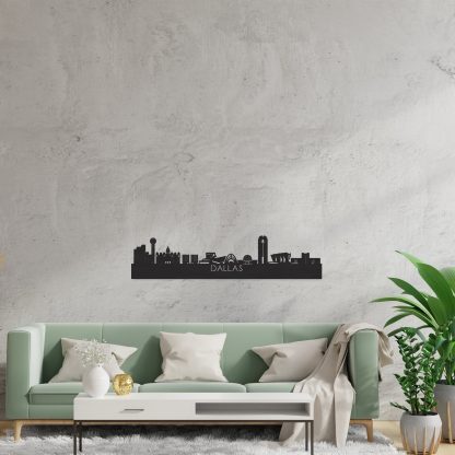 Skyline Dallas Zwart houten cadeau decoratie relatiegeschenk van WoodWideCities